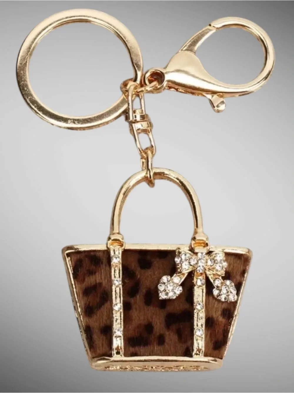 Mini Leopard Tote Bag Charm Keychain Purse Charm Gold Tone NWT